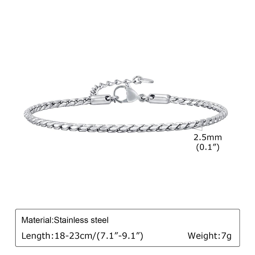 Vnox Slim 2.5mm Snake Links Bracelets for Men Teens Boys,Adjustable Stainless Steel Twisted Chain Bracelets,Simple Metal Jewelry