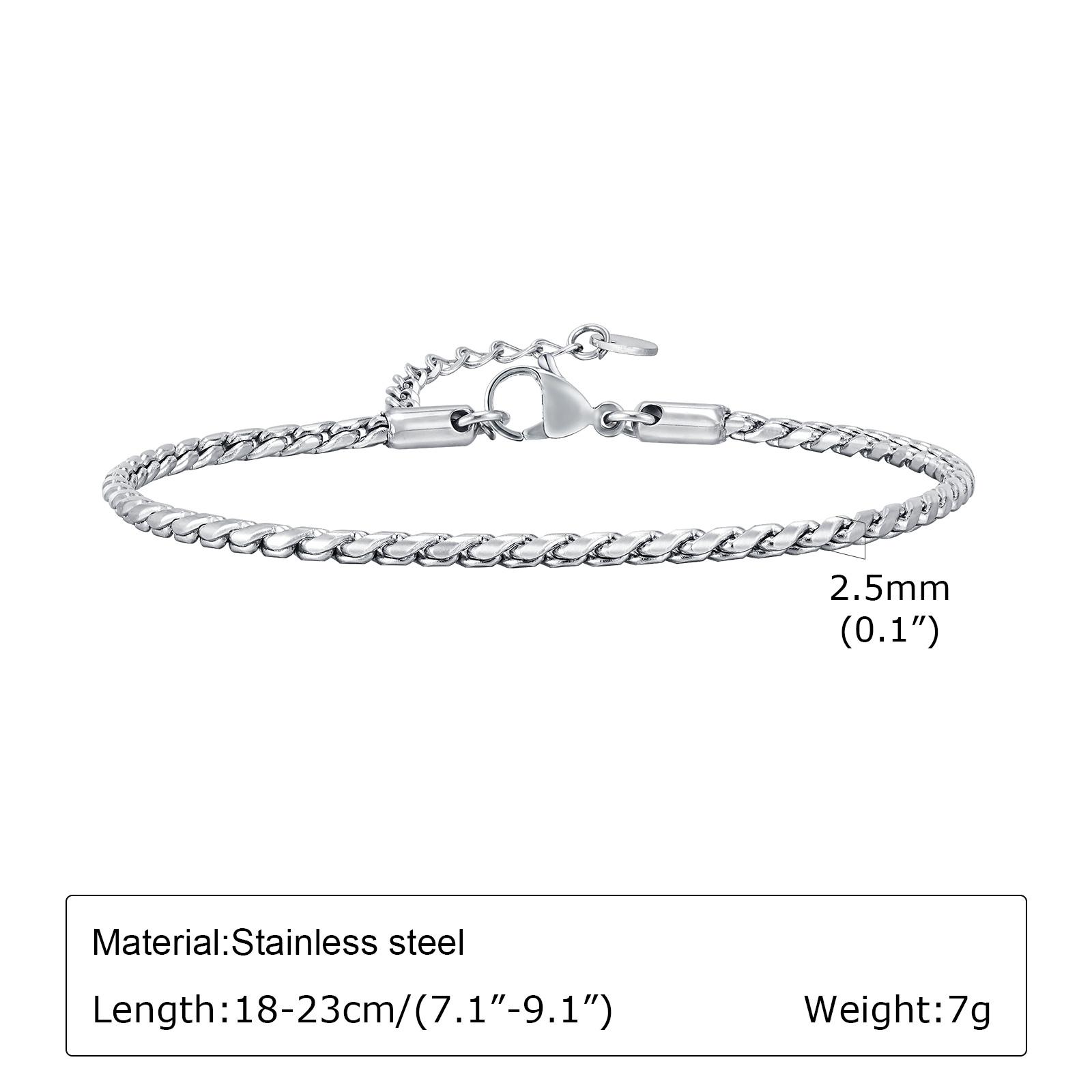 

Vnox 2.5mm Slim Snake Links Bracelets for Men, Adjustable Stainless Steel Twisted Chain Bracelets, Simple Metal Jewelry Gift New