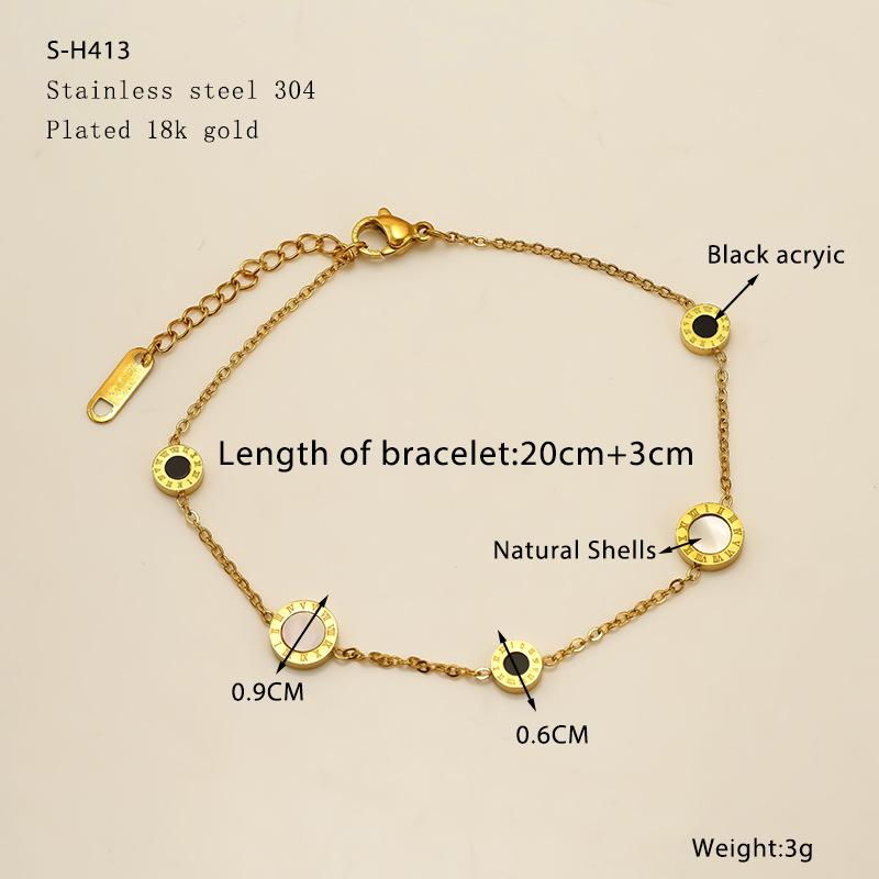 

Cold Wind Roman Numeral White And Black Shell Bracelet Female, Titanium Steel Bracelet