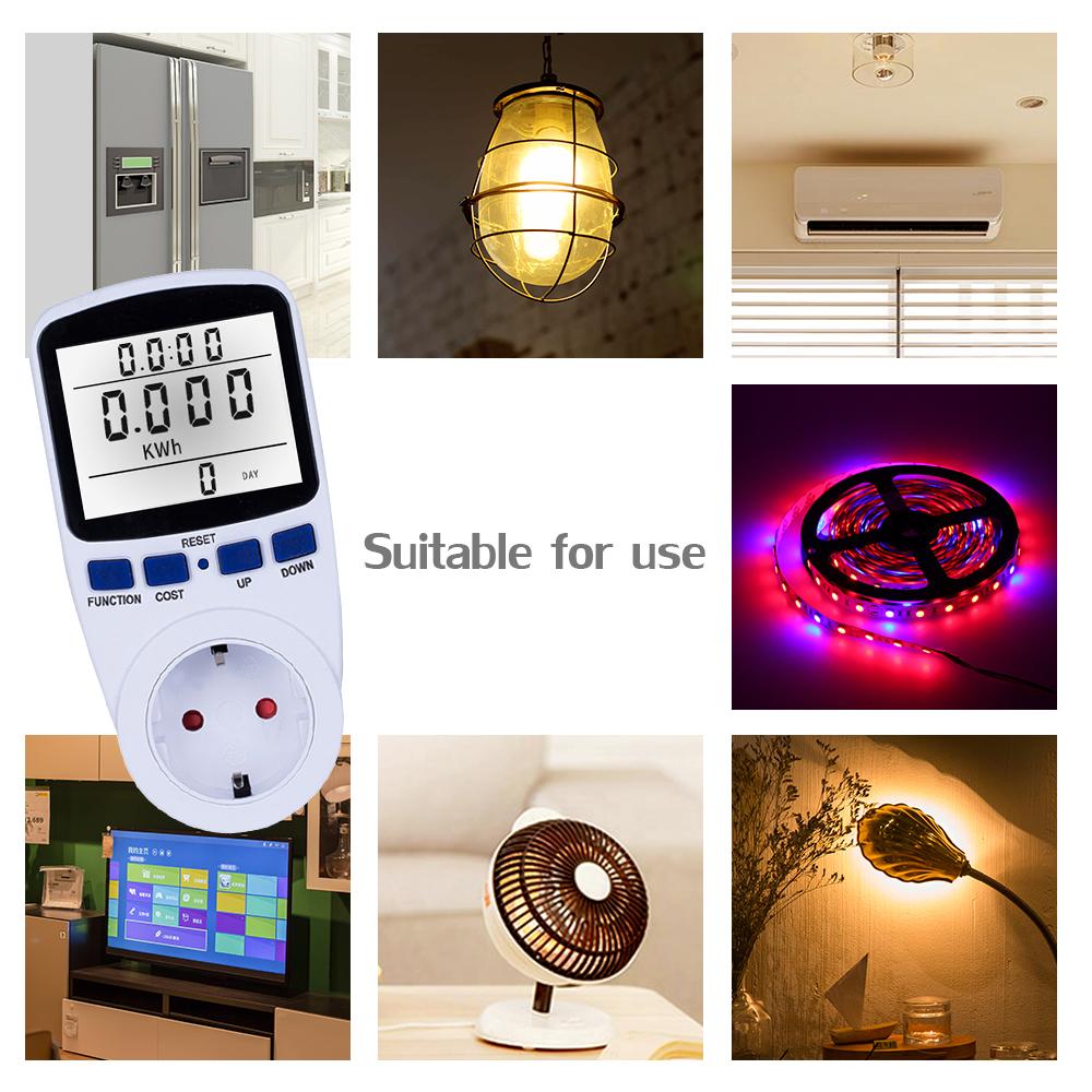 LCD Display Electricity Usage Power Meter Socket Energy Watt Volt Amps Wattage KWH Consumption Analyzer Monitor Outlet--with Backlight AC230V.250V