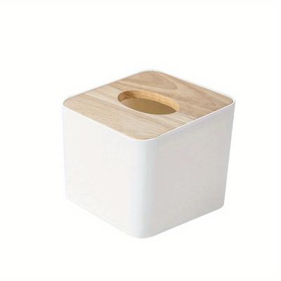 Square Covered European Style Thick Tissue Box for Home Living Room Creative Napkins, with Lid and Drawer Box, Wooden Storage Bo