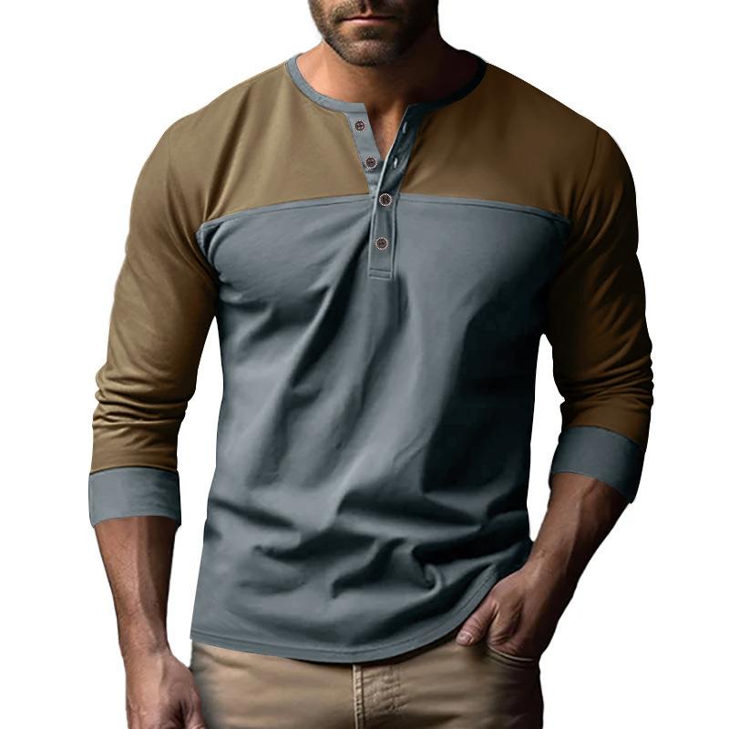 Men's Autumn New American Retro Color Matching Bottoming Shirt Men's Long Sleeves