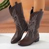 Gold Mid-calf Boots Women Silver Pointed Western Cowboy Boots Retro Black Boot Plus Size 36-43 WomenBoots 2025