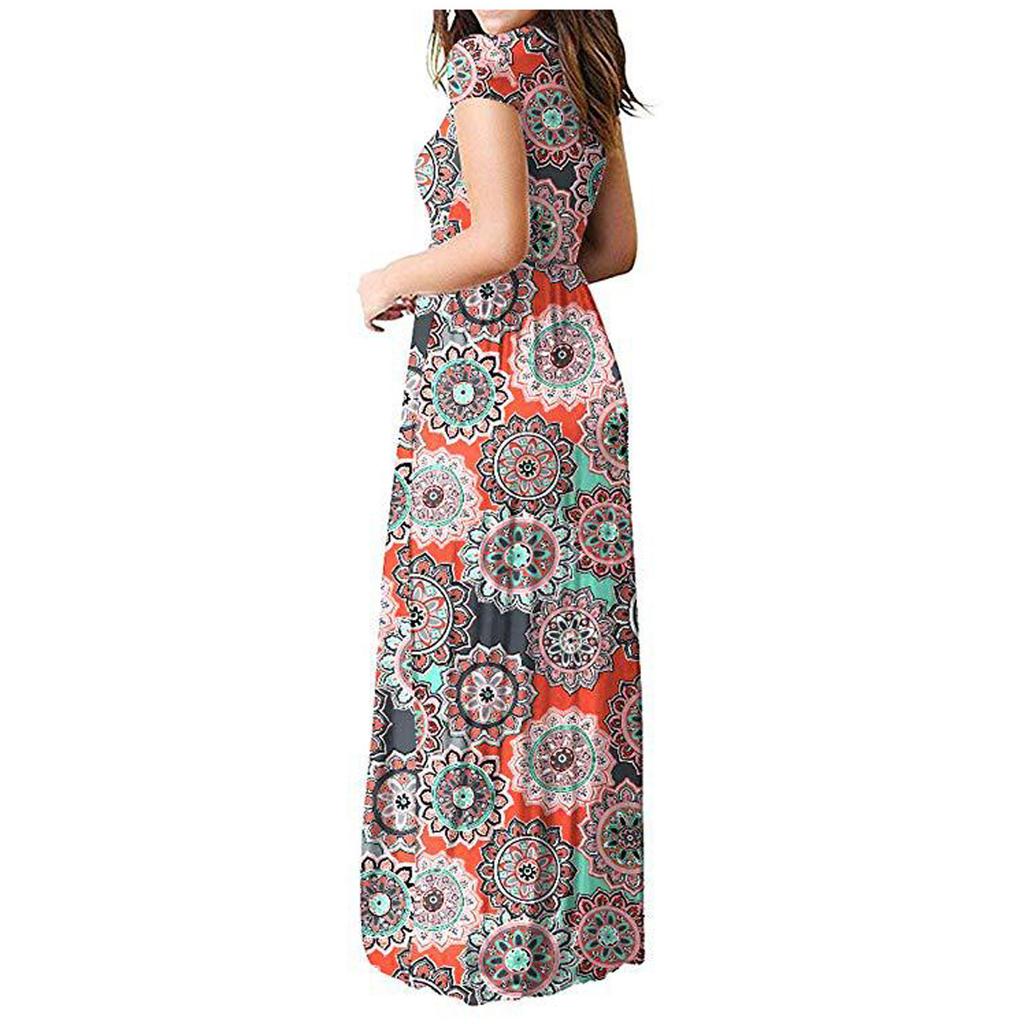 Women Fashion  Gradient Print Short Sleeve Spaghetti Maxi Dress