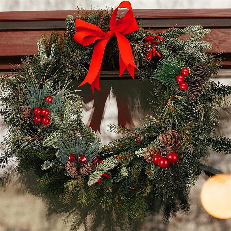 10Pcs Christmas Artificial Flower Red Berry Pine Cone Holly Xmas Party Decor