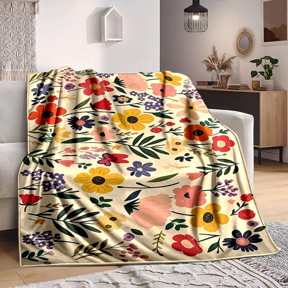 1Pc Floral Garden Celebration Blanket Soft And Comfortable Casual Warm Camping Travel Christmas Halloween Xmas Gift M928239