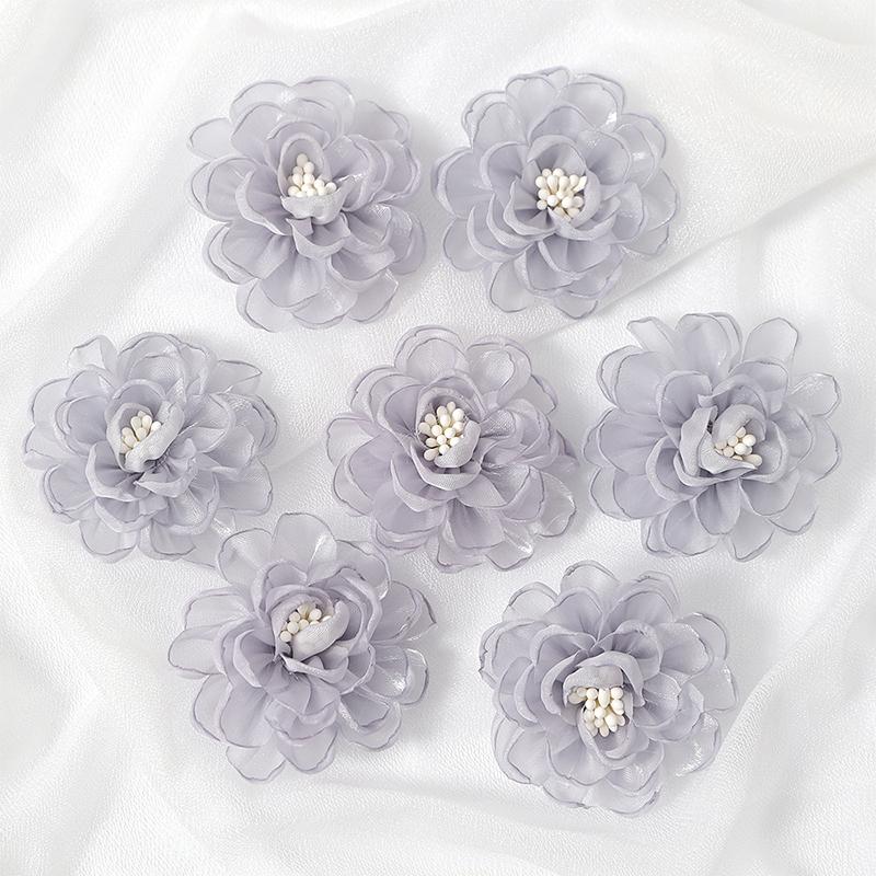2/5/10Pcs 5cm Organza Chiffon Fabric Flowers DIY Wedding Dress Clothing Shoes Hats Decoration Hairpin Jewelry Accessories