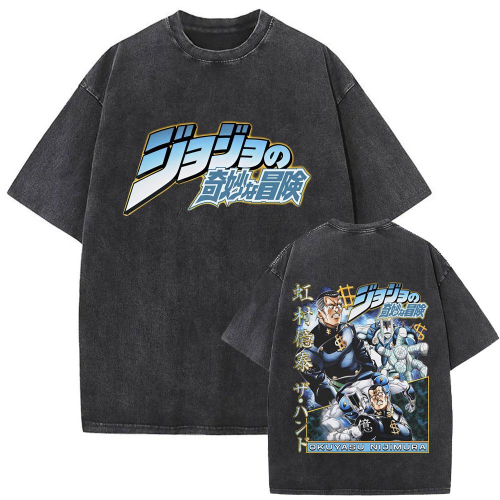 Washed Vintage Anime Jojo Bizarre Adventure Joseph Joestar Caesar Anthonio Zeppeli Print Tshirt Men Fashion Cartoon T Shirt Top
