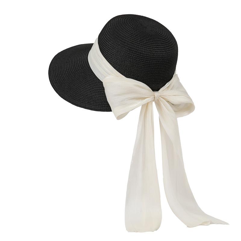 

Big-Brimmed Straw Hat Women S Summer Outing Sunshade Sun Hat French Bow Foldable Beach Hat M（56-58cm）