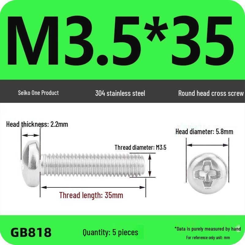 Phillips Pan Head Machine Screws, 304 Stainless Steel, Sizes M1-M10
