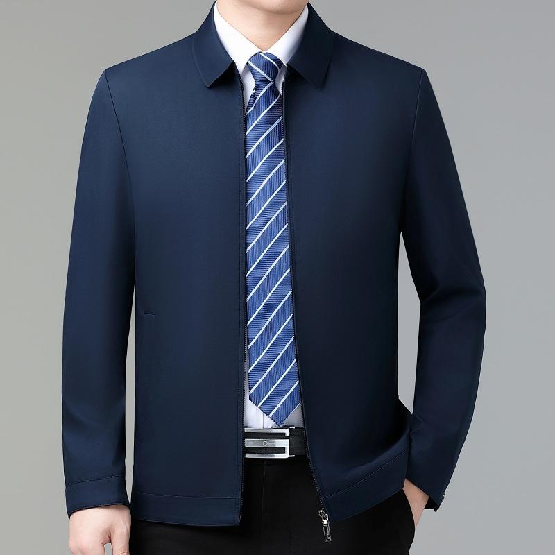 

Пиджак с лацканами из шелка Mulberry, мужская весенне-осенняя куртка для пап среднего и пожилого возраста, повседневная куртка большого размера, тонкое пальто для руководителей 200