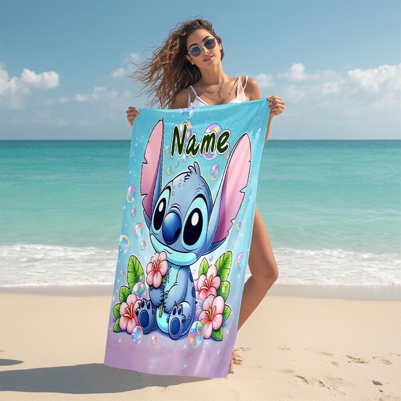 Personalized Good Morning, Stitch Coffee Beach Towel Microfiber Beach Towel Thin Absorbent for Beach Swimming Yoga Bath Sports. 0910302
