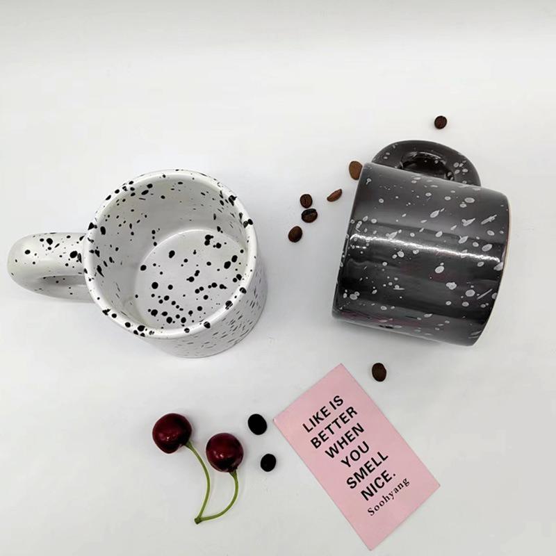 Tazza in Ceramica Calda Creativa Tazze per Colazione Latte Avena Tazza con Onda a Inchiostro Macchie Irregolari Manico Spesso Tazza da Caffè LI