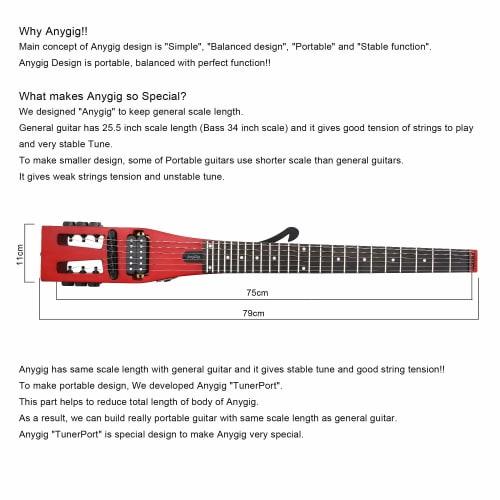 Anygig Portable Travel Electric Guitar, 82cm, 1.6kg, Cherry, 25.5" Full-Scale, Right-Handed, with Gig Bag