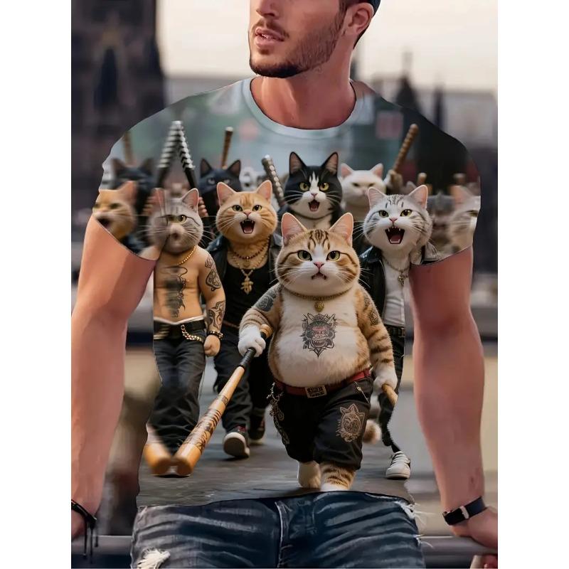 

Funny Cartoon Cat Dog Graphic T Shirt For Men Clothing 3D Animal Printed Anime T-Shirt Unisex Short Sleeve S