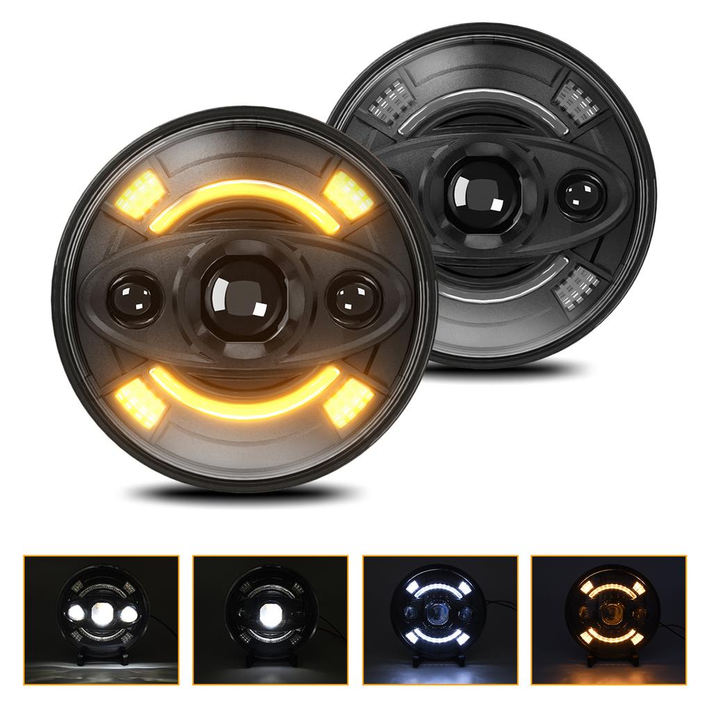 7 Inch Car LED Headlights, Round Lights with White High Low Beam DRL and Amber Turn Signal