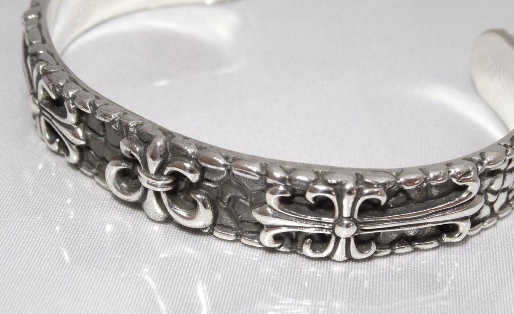 Silver 925 Bangle Bracelet for Men Lily Emblem Double [cmy Select] (11 Cross)