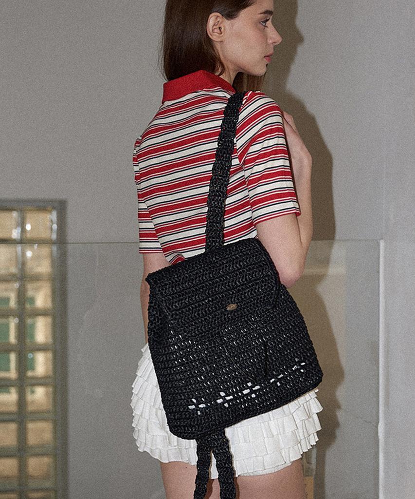 Slowslowly Lily Handmade Crochet Raffia Backpack (+Gift Heart Keyring Included) _ Black