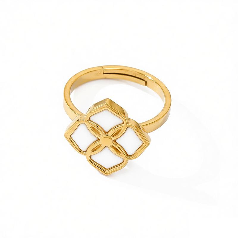 French Light Luxury Fritillary Clover Ring Stainless Steel Gold Plated Adjustable Open Index Finger Ring Versatile Jewelry