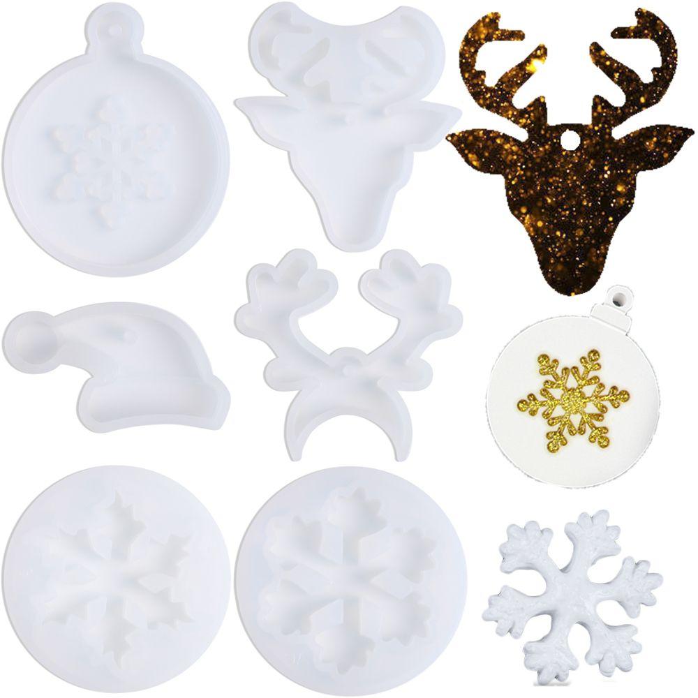 Epoxy Resin Xmas Ornament Christmas Mould Xmas Tree Shape Silicone Casting Mold Snowflake Bell Deer