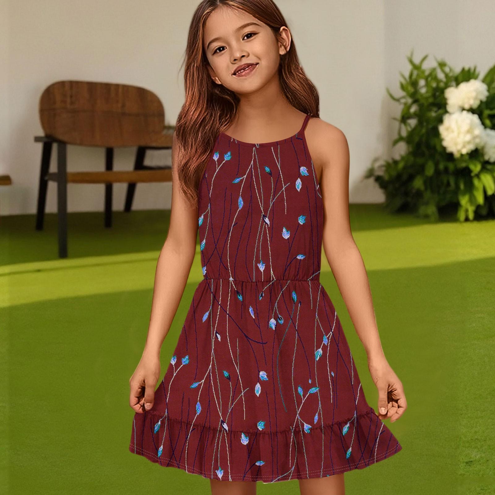 

Детское летнее повседневное модное платье с круглым вырезом, однотонное, без рукавов 160 винный