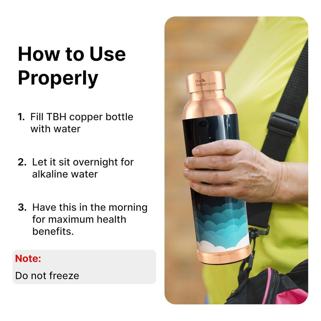 Copper Water Bottle 950ml | Designer Leakproof Eco-Friendly Immunity Boosting Non-Toxic BPA Free | Kids Drinkware & Storage
