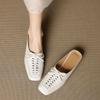 Fashion NEW Summer Women Mules Genuine Leather Shoes for Women Cover Toe Chunky Heel Slippers Concise Square Toe Weave Modern Sandals