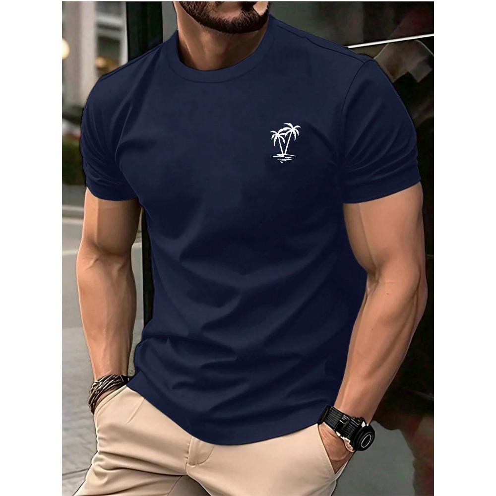 Men's Summer Fashion Casual Loose Sports Fashion Coconut Tree Print Round Neck Short Sleeved T-shirt Top