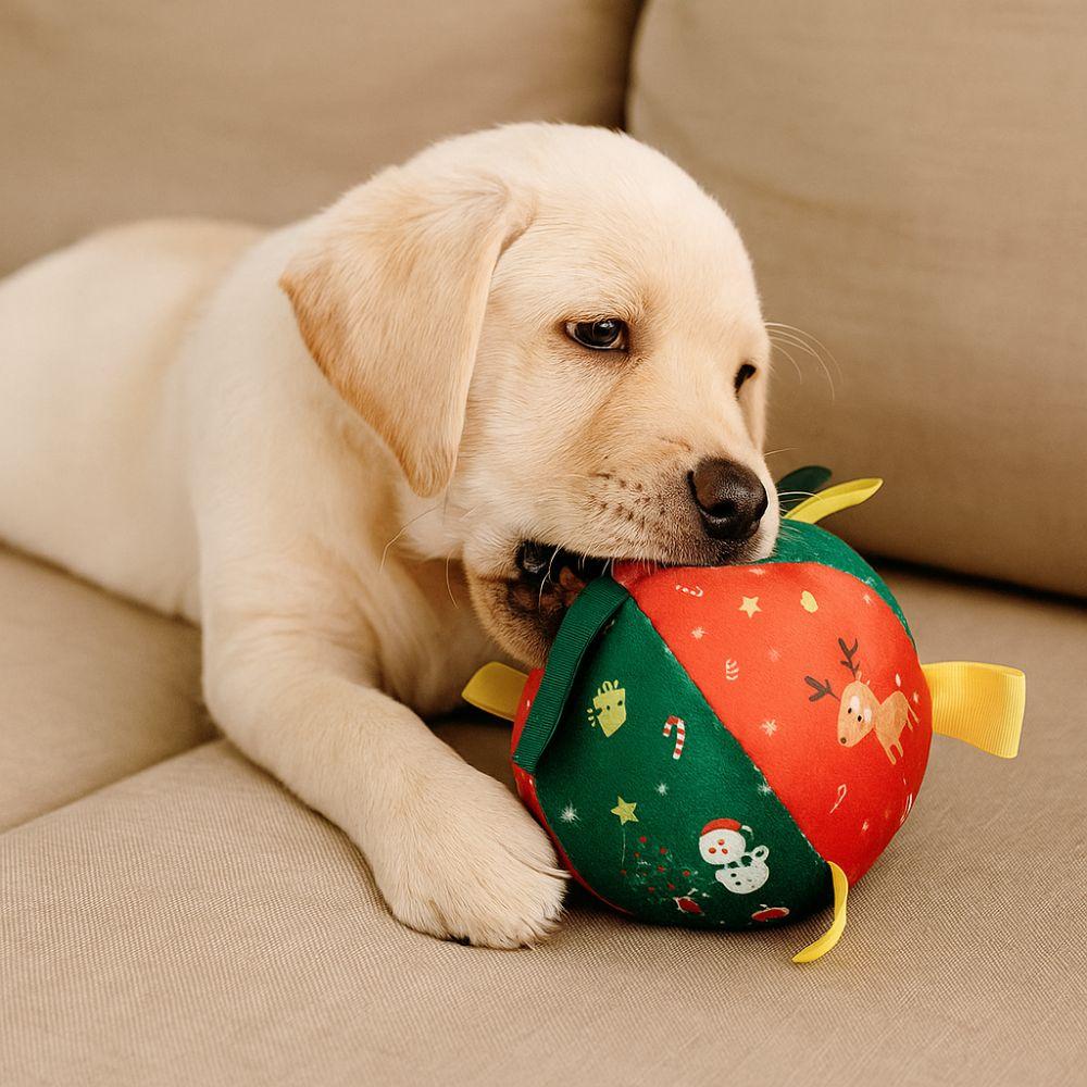 Bite-Resistant Dog Squeaky Ball Santa Claus Snowman Christmas Pet Ball Built in Bell Cartoon Interactive Dogs Toys