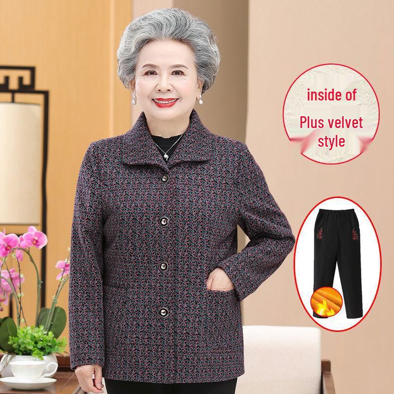 Vintage-Inspired Women's Velvet Suit for Seniors 60s-80s - Thickened for Autumn and Winter