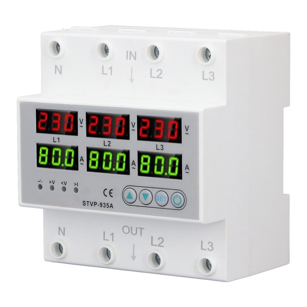 Over Under Voltage Protector 80A 3 Phase Auto Reset Voltage Protective Device DIN Rail Voltmeter Amm