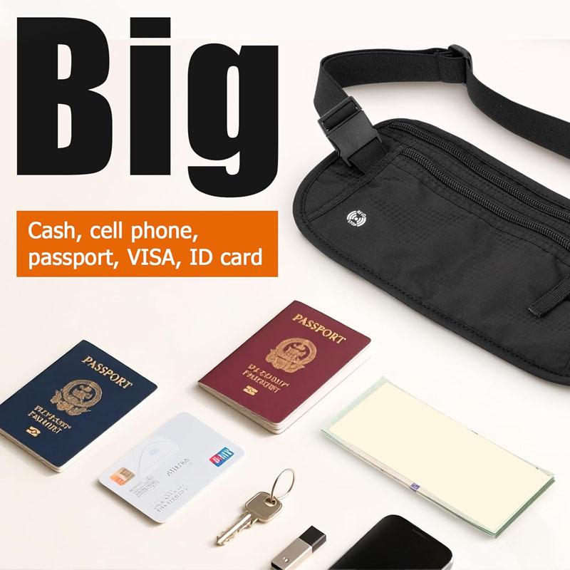 Travel Waist Bag Money Belt Slim Passport Holder RFID Blocking Travel Invisible Pouch Protect Cash Credit Cards Travel Documents