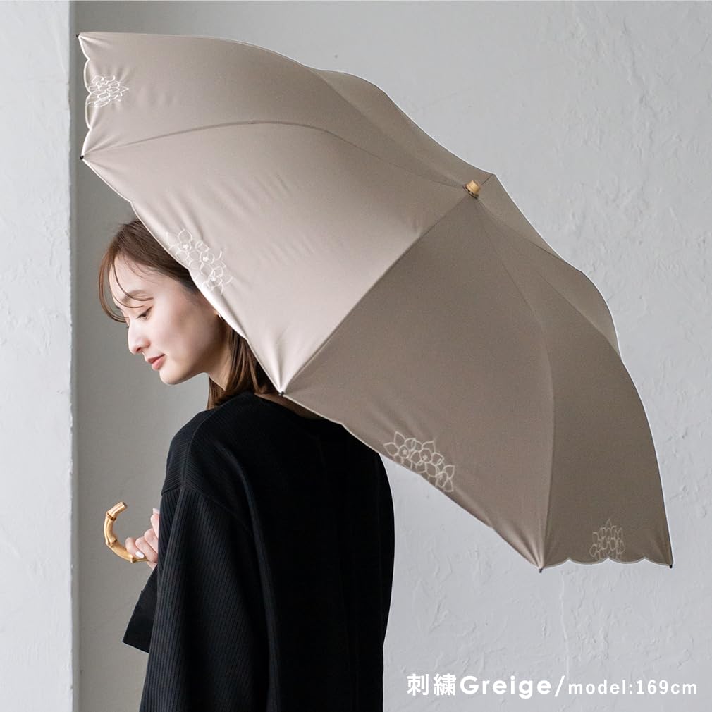 Vita Felice kurzer Schirm sowohl sonnig als auch regnerisch für Frauen [VITAFELICE] 2-fach (für Tage/Rippen 55cm) pru-30176z (bestickt beige)