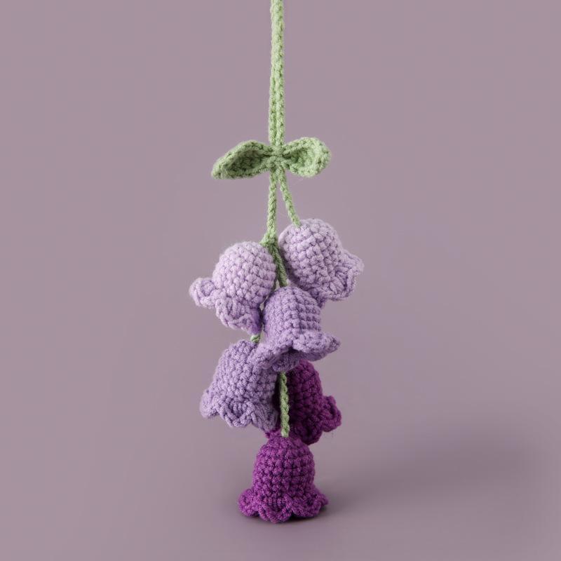Vintage Bell Orchid Crochet Artificial Flower Pendant Lifelike Car Mirror Hanging Ornament for Bag Backpack Decor Gift