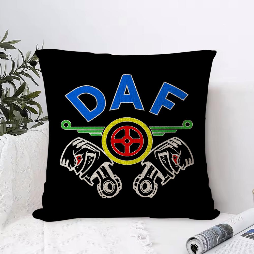 DDAF LKW Logo Kissenbezug Öko Leinen Kissenhülle Beidseitiger Druck Atmungsaktiv Langlebig Reißverschluss Heimdekoration Geschenk