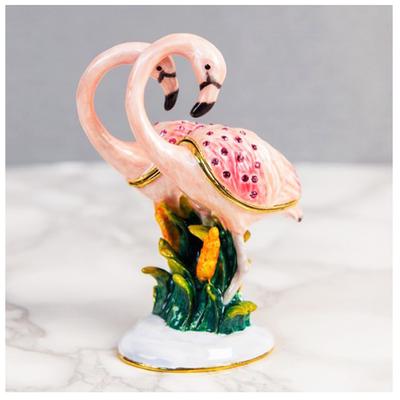 [Q6000] - Růžová šperkovnice 'Pár plameňáků' - 9,5x7x6 cm