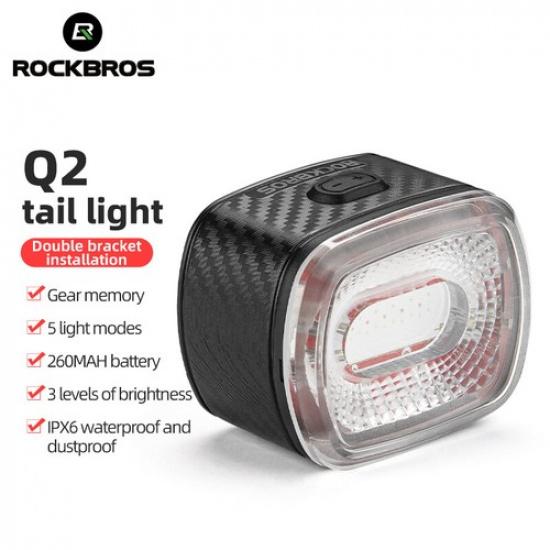 ROCKBROS Bike Smart Taillight IPX6 Waterproof Rear Light Type-C Charging LED Q2
