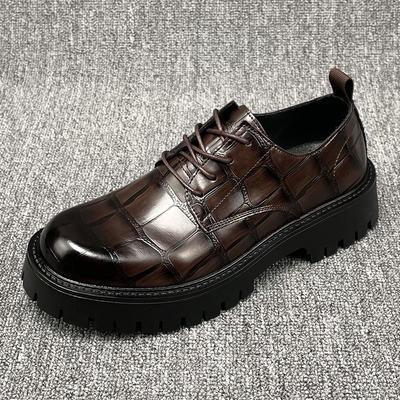 Large Size Men's Shoes Fashion Big Head Leather Shoes Men's Platform Retro Versatile Shoes Tide