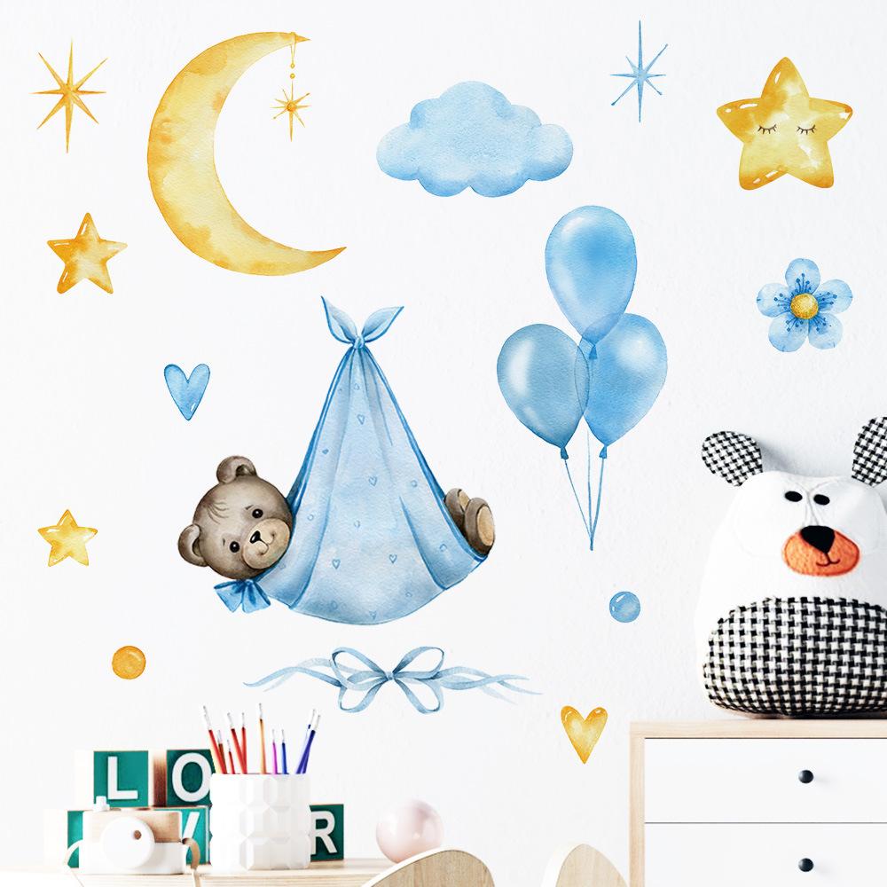 

Наклейка на стену с акварельным медведем воздушным шаром для детской комнаты и детской комнаты, наклейка для украшения стены плиткой
