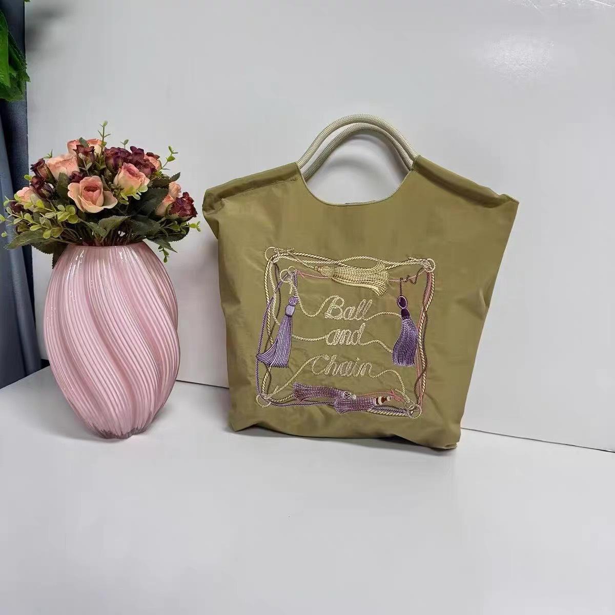 Экологичная ручной работы нейлоновая сумка-тоут в японском стиле с вышивкой в виде цветов