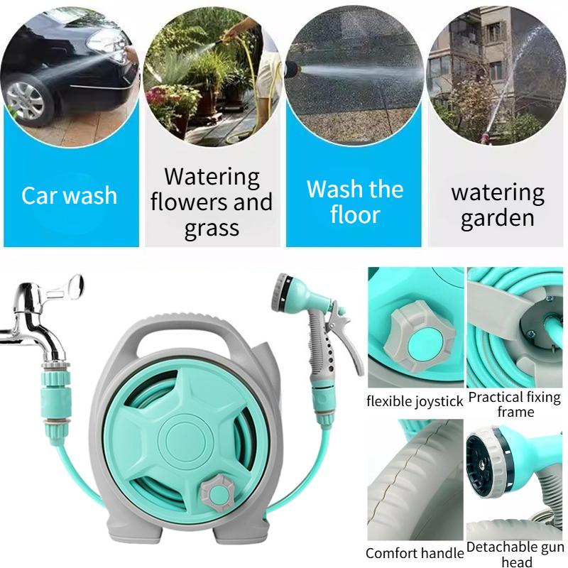 1 Stück Mini tragbares Hochdruck-Wasserschlauch-Set mit Aufbewahrungsständer, tragbar, geeignet für Gartenarbeit zu Hause, Autos und Bodenreinigung