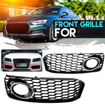 1Pair Car Fog Light Lamp Cover Honeycomb Mesh Hex Front Grille Grill A5 S5 B8 RS5 2008-2012 Black/Chrome Silver