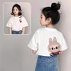 Cartoon Monster Elf Labubu Kids Adult Letter Printed T-shirt Summer Casual Women's Tees Top Girl and Boy Short Sleeve Clothing