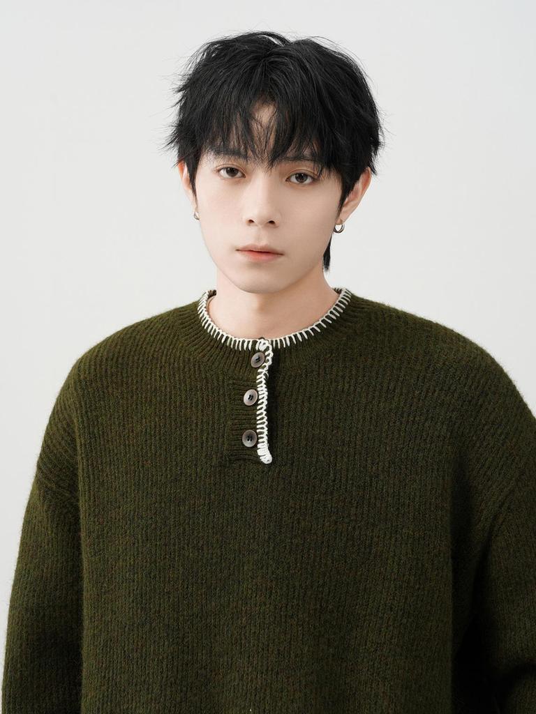 Men's Loose Fit Solid Color Knitwear - Autumn/Winter Warm Lapel Sweater, Casual Gentleman Style, Non-Iron Long Sleeve Base Layer Shirt