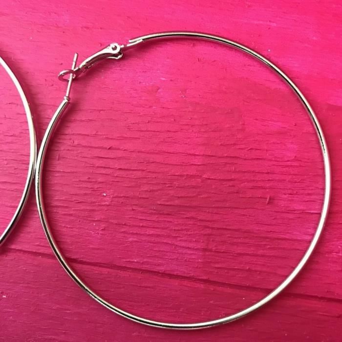 Boucles d'oreilles créoles - Métal argenté - 70mm - Femme - Argent - Argenté