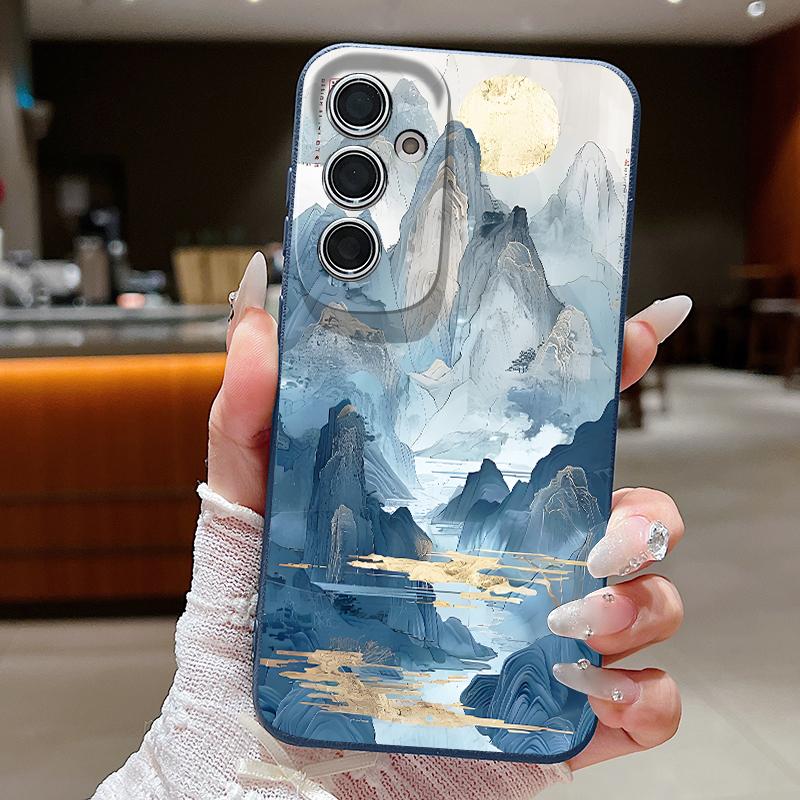 Case For Samsung Galaxy S25Edge S26 S24 S23 S22 Ultra S26 Plus S25 FE Mountain Landscape Pattern Leather Texture TPU Phone Cover