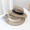 Woven Straw Hat Beach Sun Hat Hollows Out Sunhat Stylish Wide Border Hat for Casual Outings