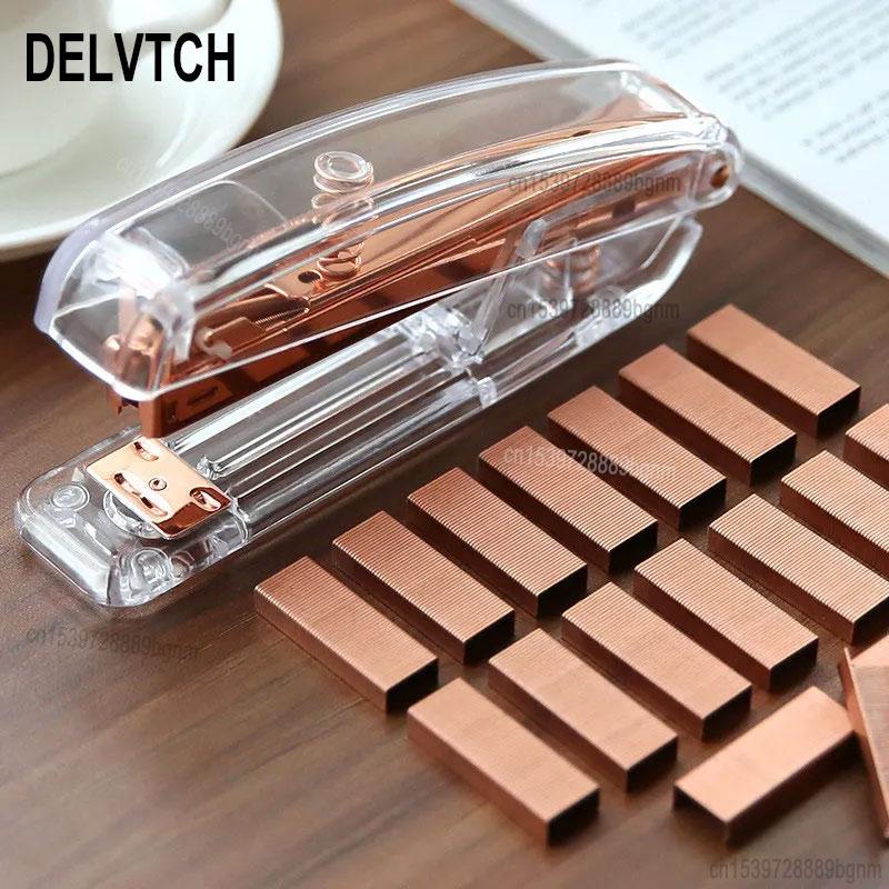 Delvtch Transparent Stapler Fit For Metal 12# 24/6 Staples Rose Silver Color Office Accessories School Stationery Binding Supply