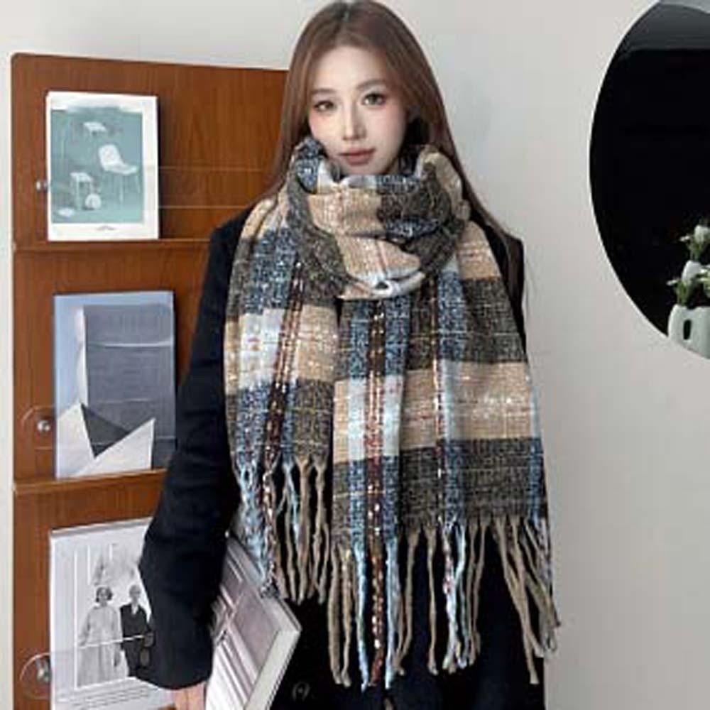 Soft Plaid Knitted Scarf Classic Women Thickened Scarf Soft Long Tassel Neckscarf New Year