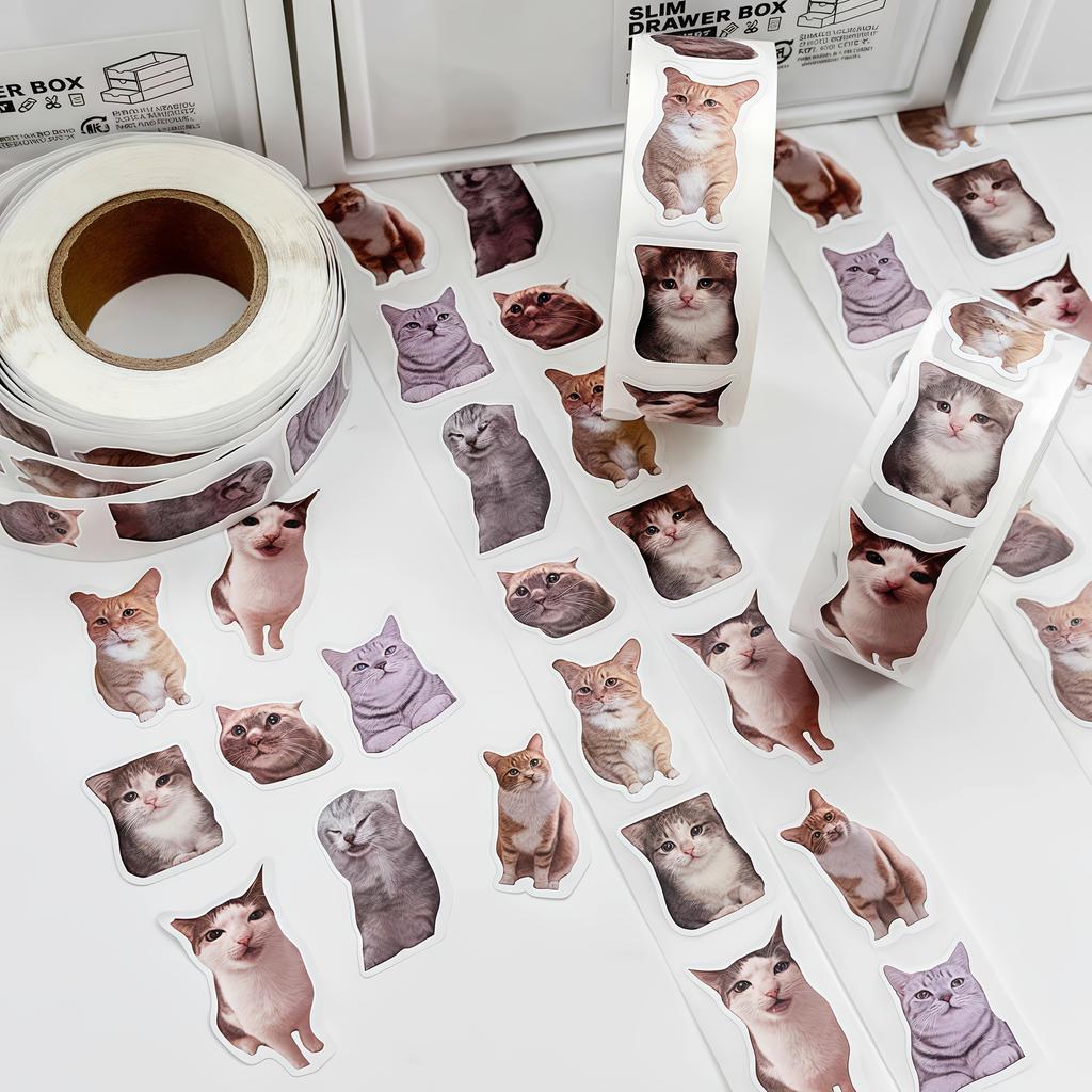 400 Stickers/Roll of Cat Stickers Waterproof Self-Adhesive Cat Sticker Suitable for Decorating Computers, Diaries, Mobile Phones, Envelopes, Notebooks